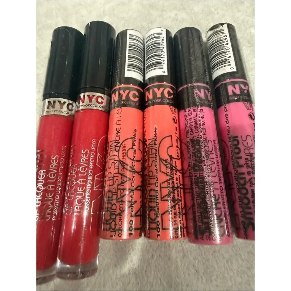 6 NYC Liquid Lipstick lip stain Set - Red, Coral peach , Pink Shades cute bundle